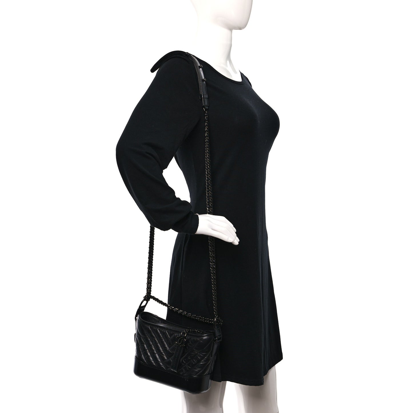 Aged Calfskin Chevron Quilted Small Gabrielle Hobo So Black