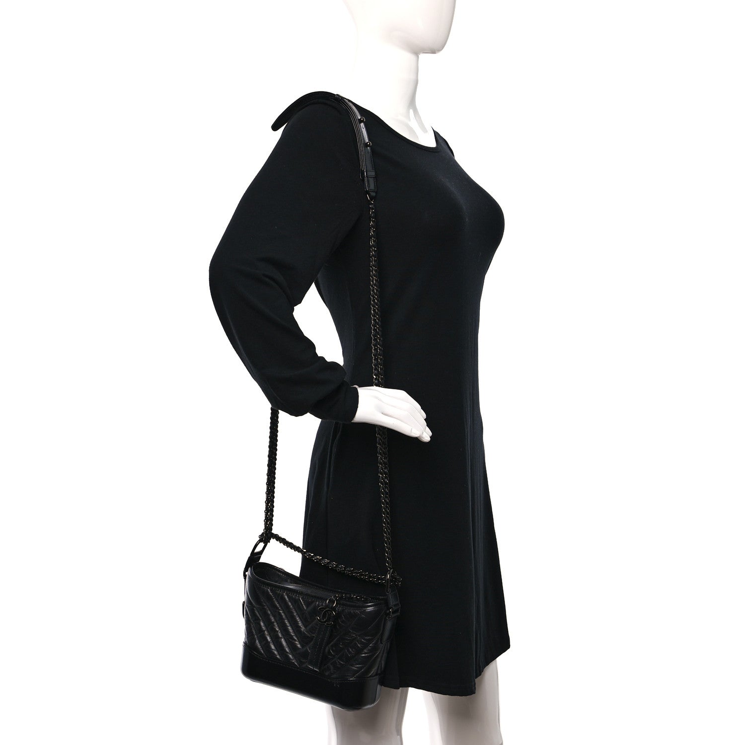 Chanel Aged Calfskin Chevron Quilted Small Gabrielle Hobo So Black 2 of 11