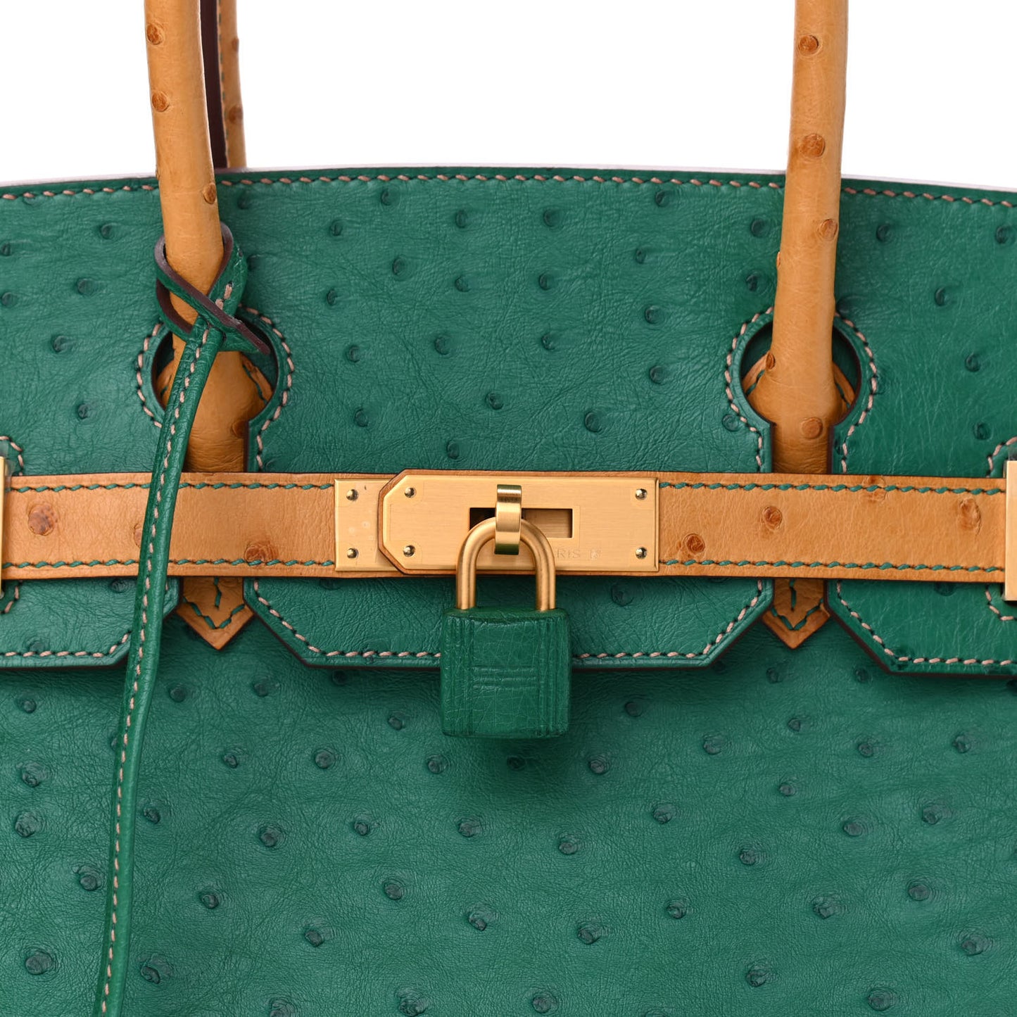 Ostrich Horseshoe Birkin 30 Vert Vertigo Safran