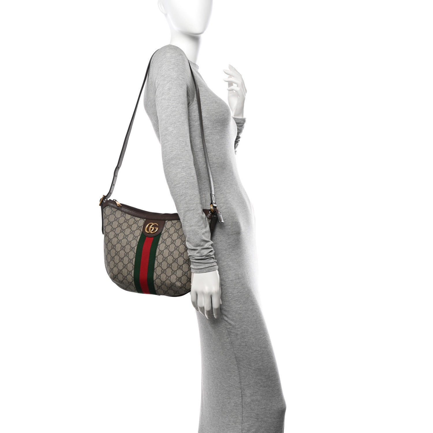 Gucci GG Supreme Monogram Textured Dollar Calfskin Web Small Ophidia Half Moon Hobo Beige Ebony New Acero 2 of 10