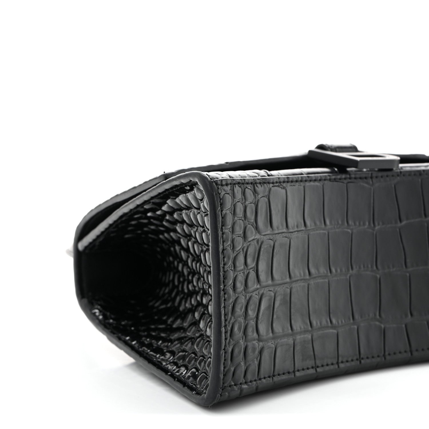 Balenciaga Shiny Calfskin Monochrome Crocodile Embossed Small Hourglass Top Handle Bag Black 9 of 12