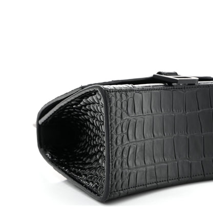 Balenciaga Shiny Calfskin Monochrome Crocodile Embossed Small Hourglass Top Handle Bag Black 9 of 12