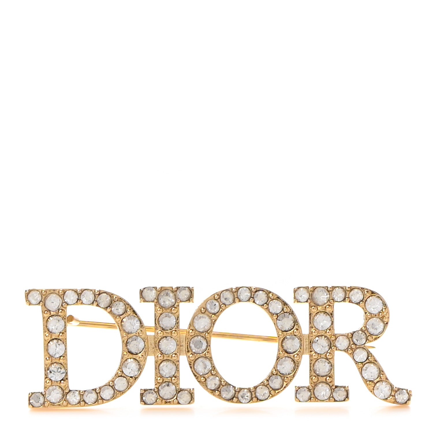 Christian Dior Crystal Dior Logo Brooch Gold 1 of 5