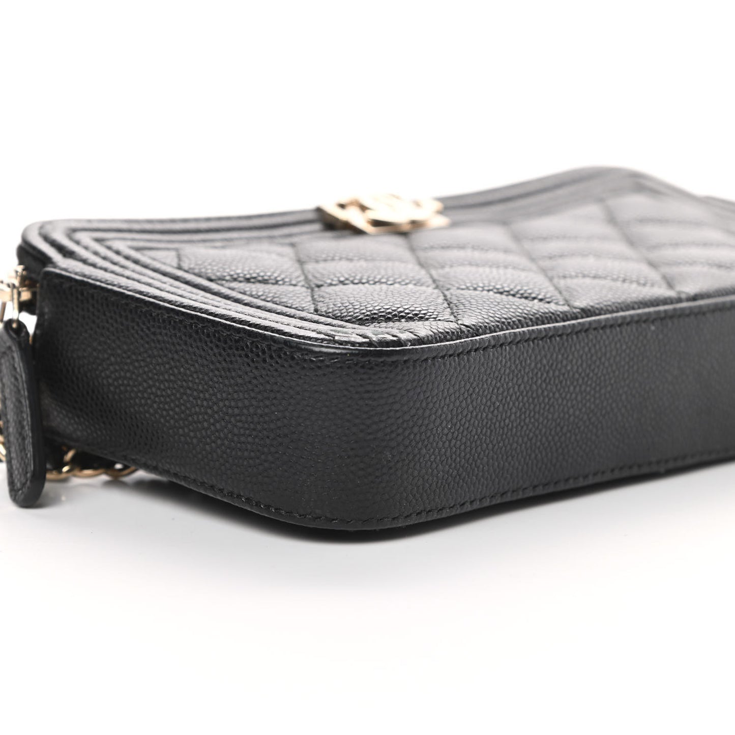 Caviar Quilted Small Boy Clutch With Chain Black