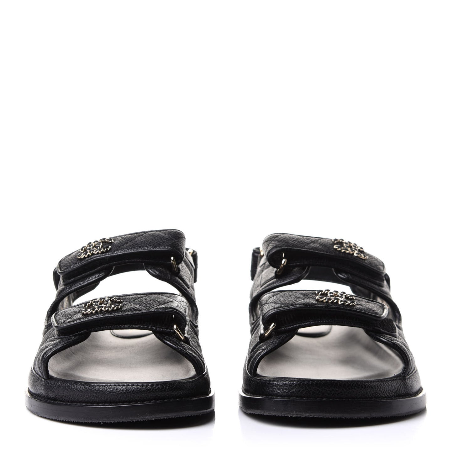 Grained Calfskin Velcro Dad Sandals 38 Black