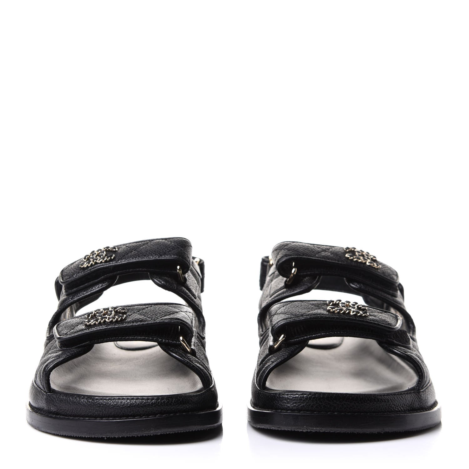 Chanel Grained Calfskin Velcro Dad Sandals 38 Black 2 of 17