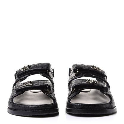 Chanel Grained Calfskin Velcro Dad Sandals 38 Black 2 of 17