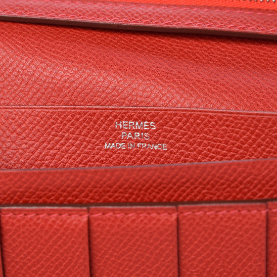 Hermes Epsom Bearn Gusset Wallet Rouge Casaque 6 of 9