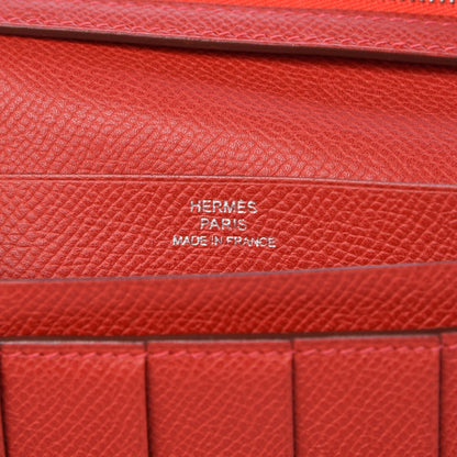 Hermes Epsom Bearn Gusset Wallet Rouge Casaque 6 of 9