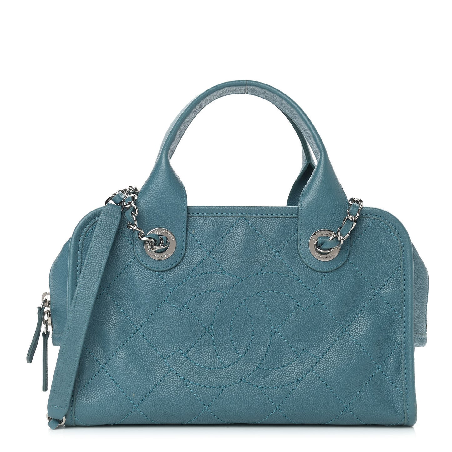 Caviar Quilted Small Deauville Bowling Bag Blue