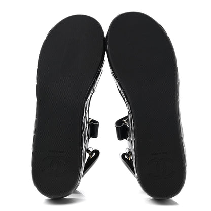 Chanel Shiny Calfskin Logo Platform Sandals 38 Black 6 of 9