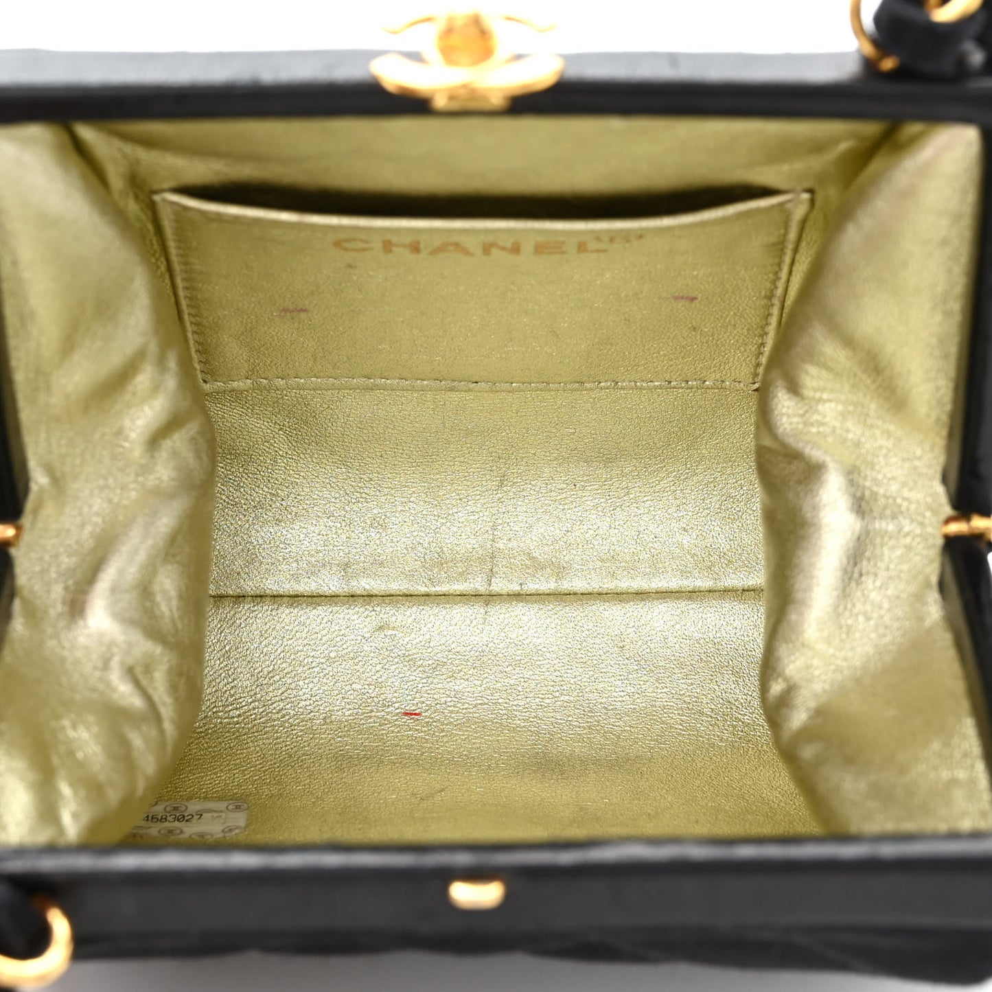 Satin Quilted CC Kisslock Clutch Black