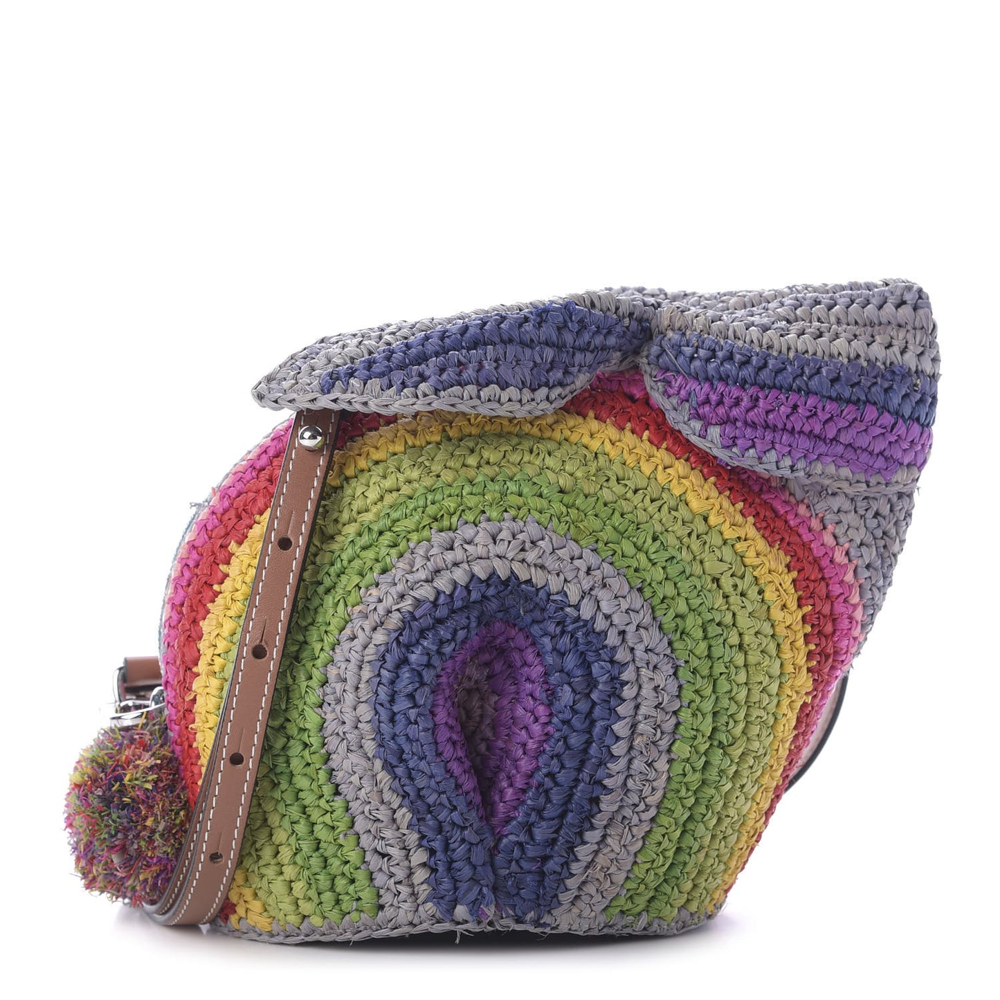 Raffia Rainbow Mini Bunny Crossbody Bag Tan