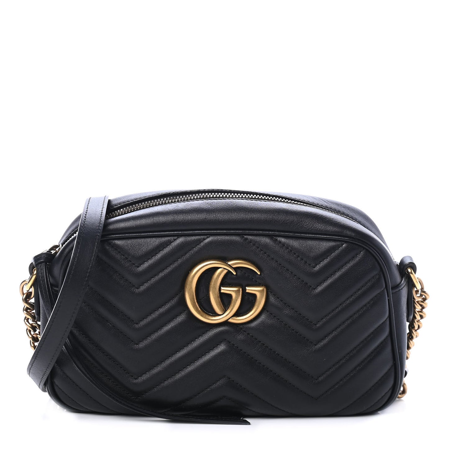 Calfskin Matelasse Small GG Marmont Chain Shoulder Bag Black