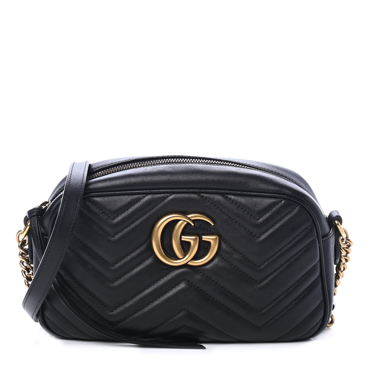 Gucci Calfskin Matelasse Small GG Marmont Chain Shoulder Bag Black 1 of 4