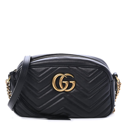 Gucci Calfskin Matelasse Small GG Marmont Chain Shoulder Bag Black 1 of 4