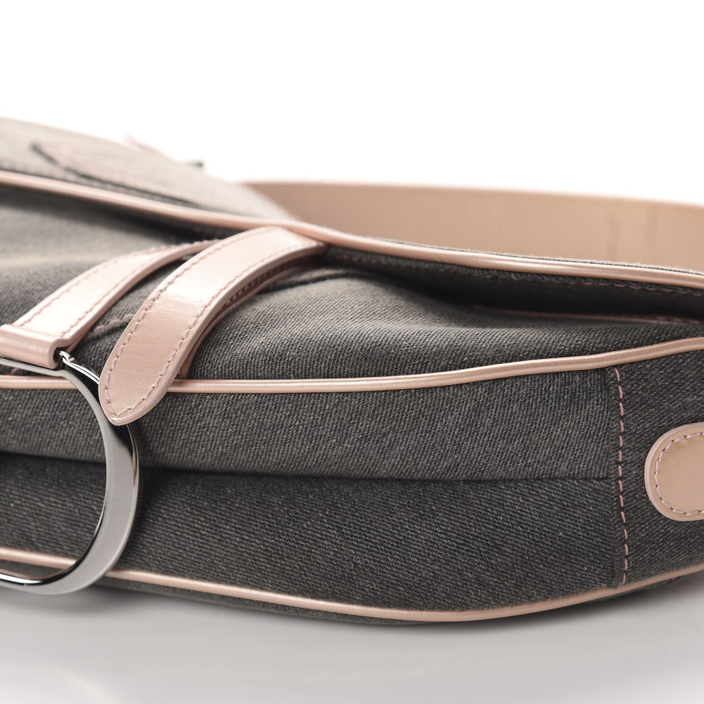 Patent Denim Jeans Saddle Bag Grey Pink