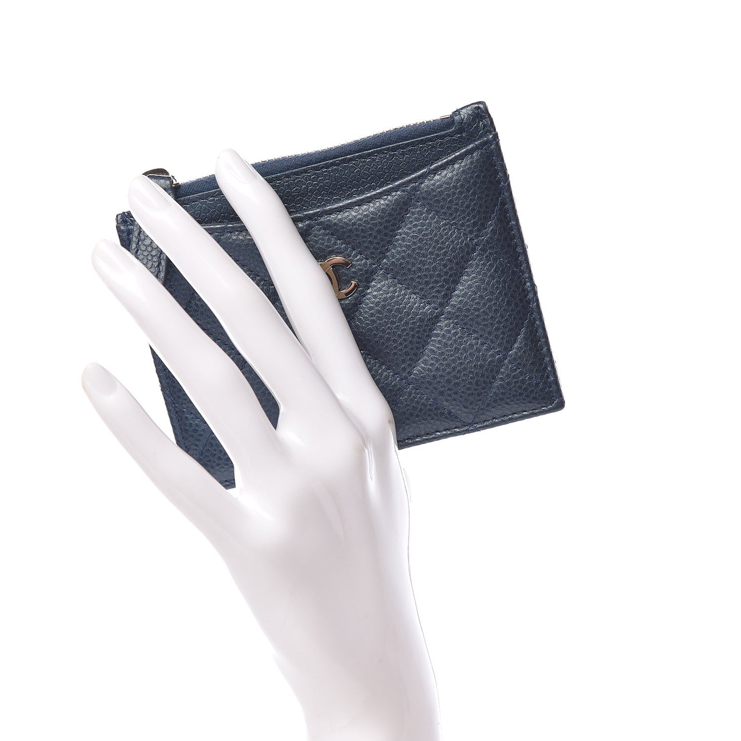 Metallic Caviar Quilted CC Zip Card Holder Dark Blue