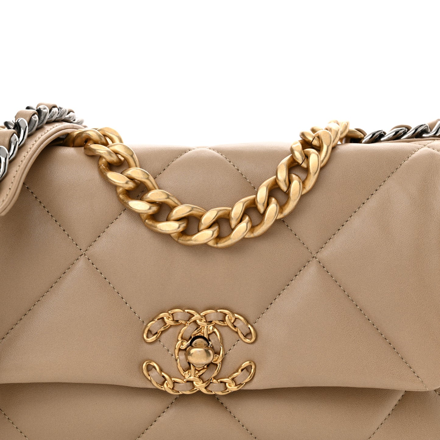 Lambskin Quilted Medium Chanel 19 Flap Dark Beige