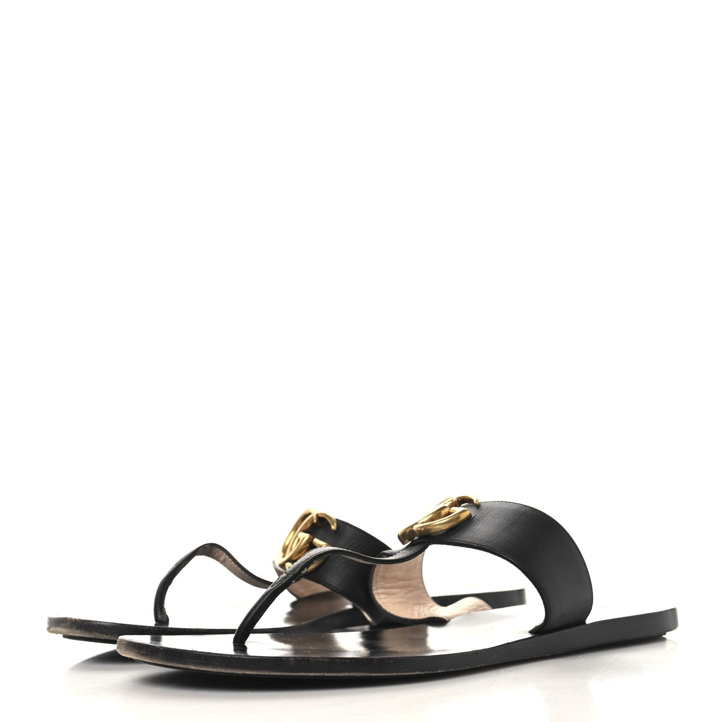 Calfskin GG Marmont Thong Sandals 38.5 Black