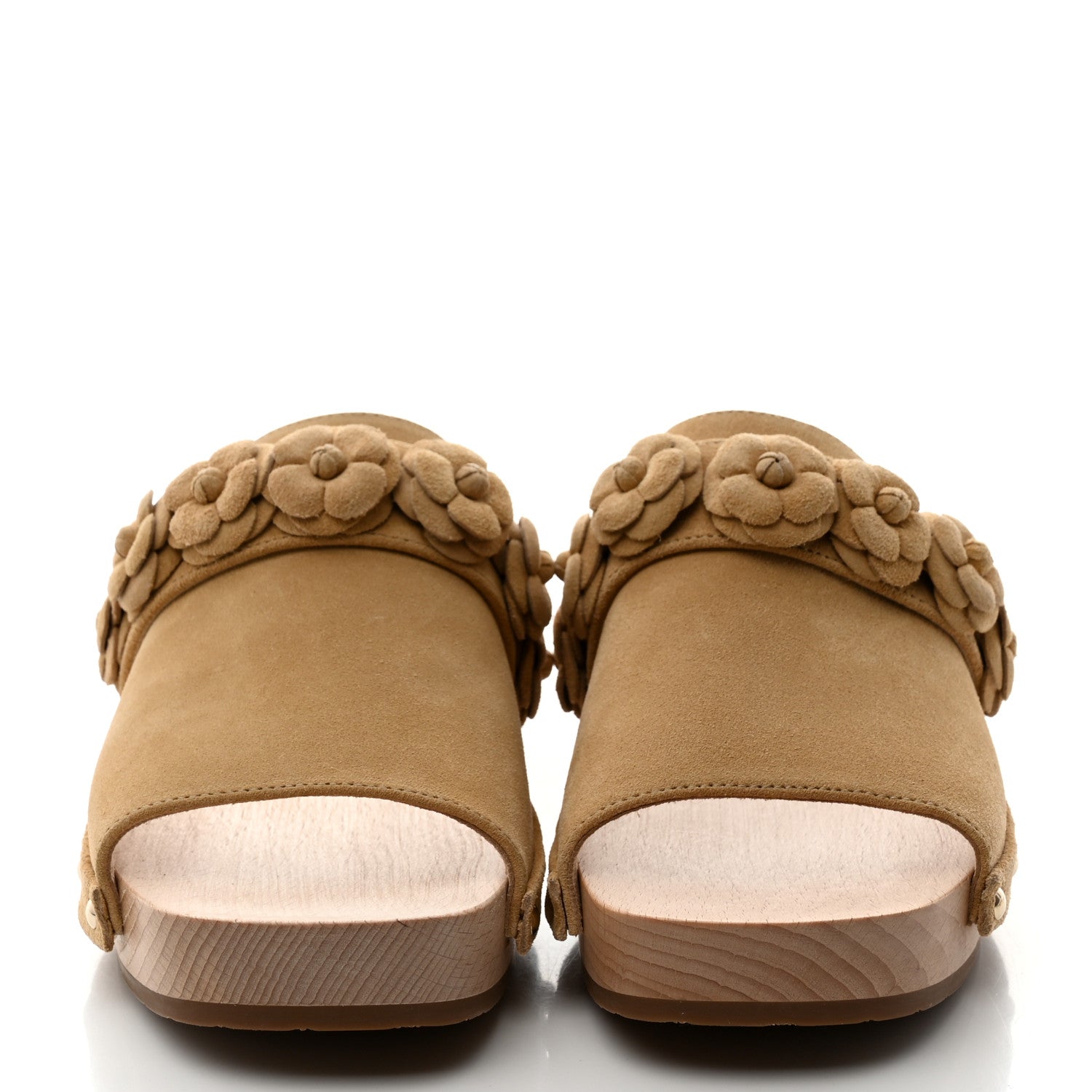 Chanel Suede Calfskin Camellia Mules 38 Beige 2 of 8