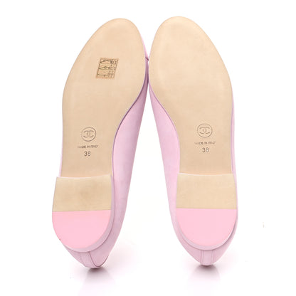 Chanel Suede Calfskin Cap Toe CC Ballerina Flats 38 Light Pink 5 of 9