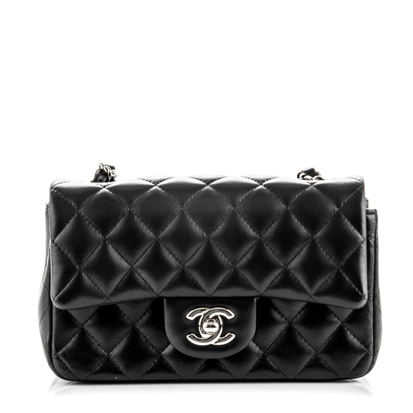Lambskin Quilted Mini Rectangular Flap Black