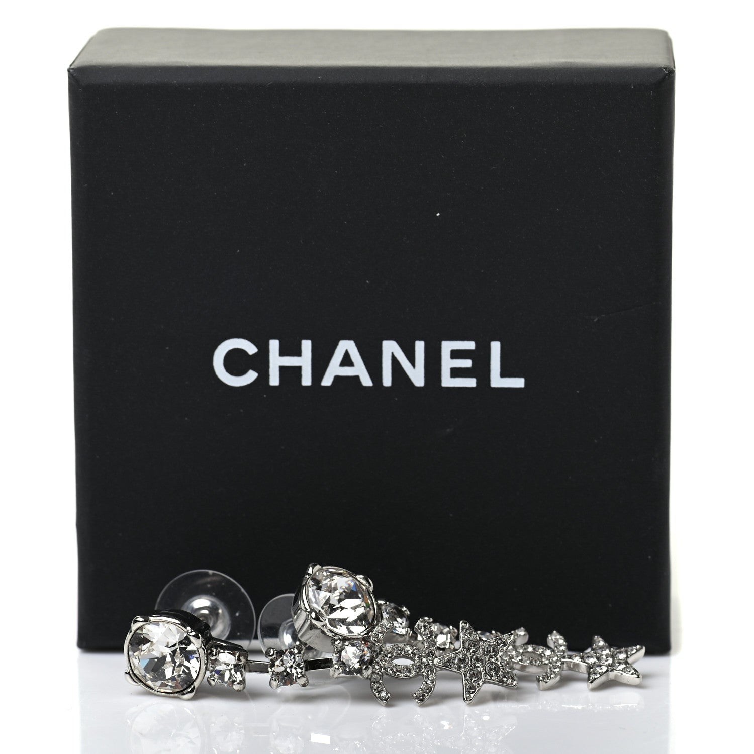 Chanel Crystal Starfall Drop CC Earrings Silver 5 of 6