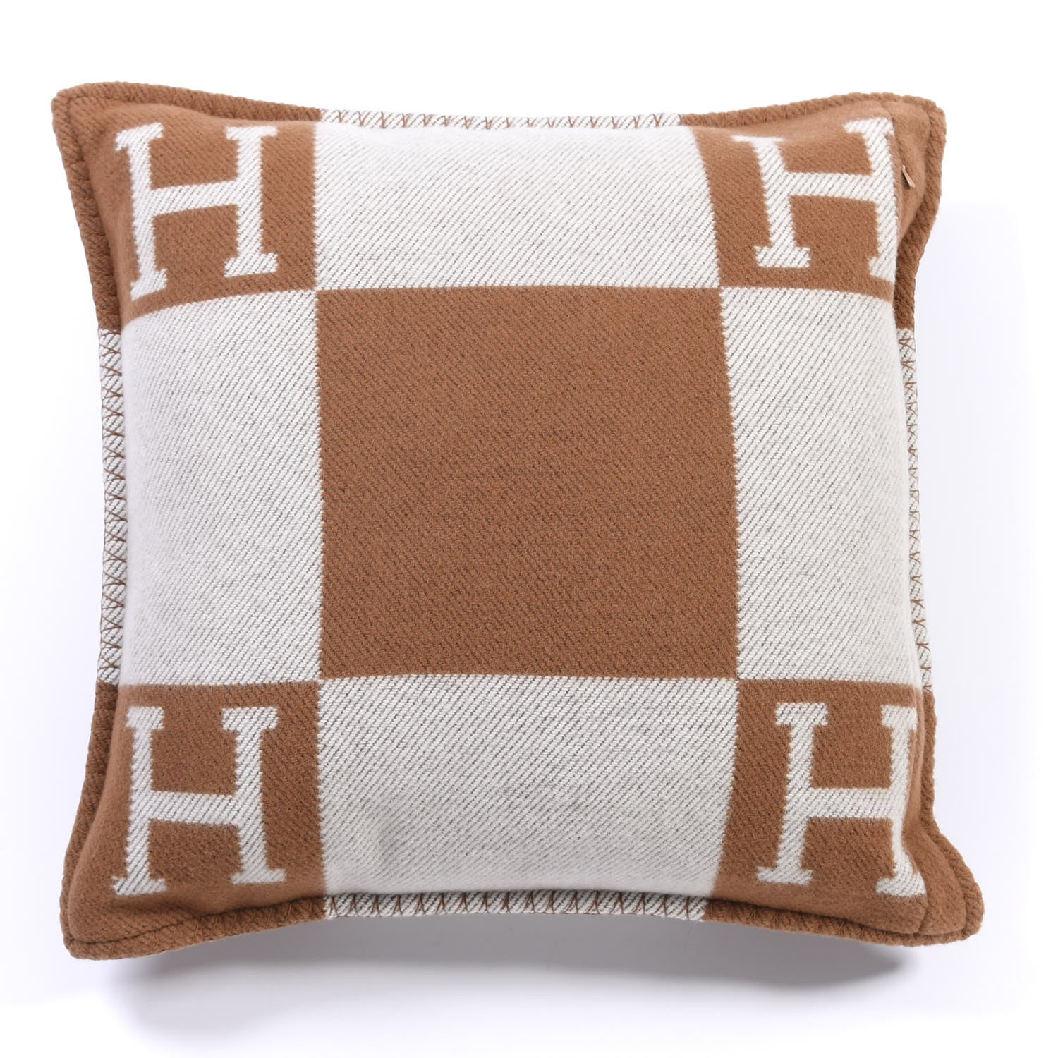 Hermes Wool Cashmere Avalon Pillow PM Ecru Camel 2 of 3
