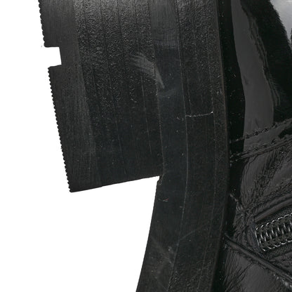 Chanel Shiny Calfskin Patent Quilted Chain Lace Up Combat Boots 39 Black 9 of 11