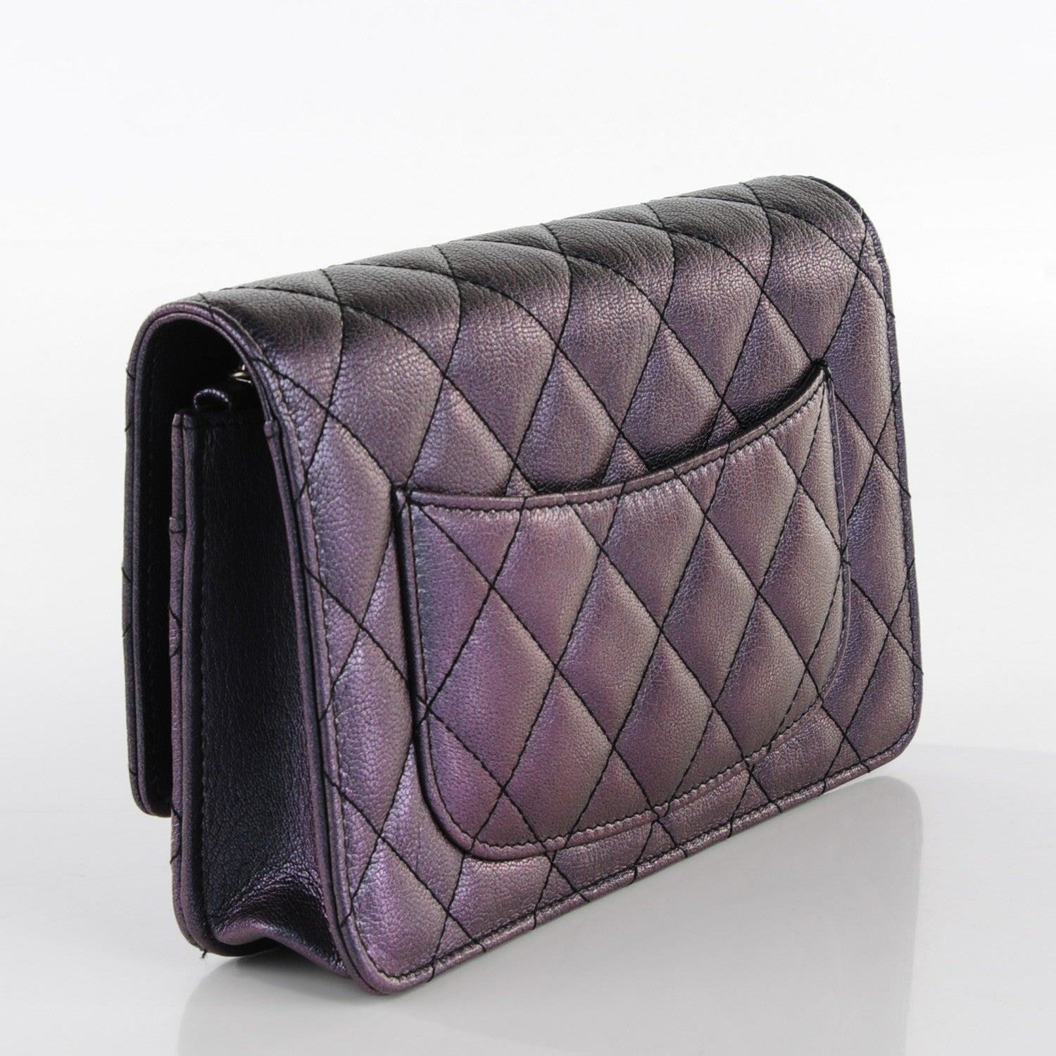 Chanel Iridescent Goatskin Quilted Wallet On Chain WOC Purple 3 of 8