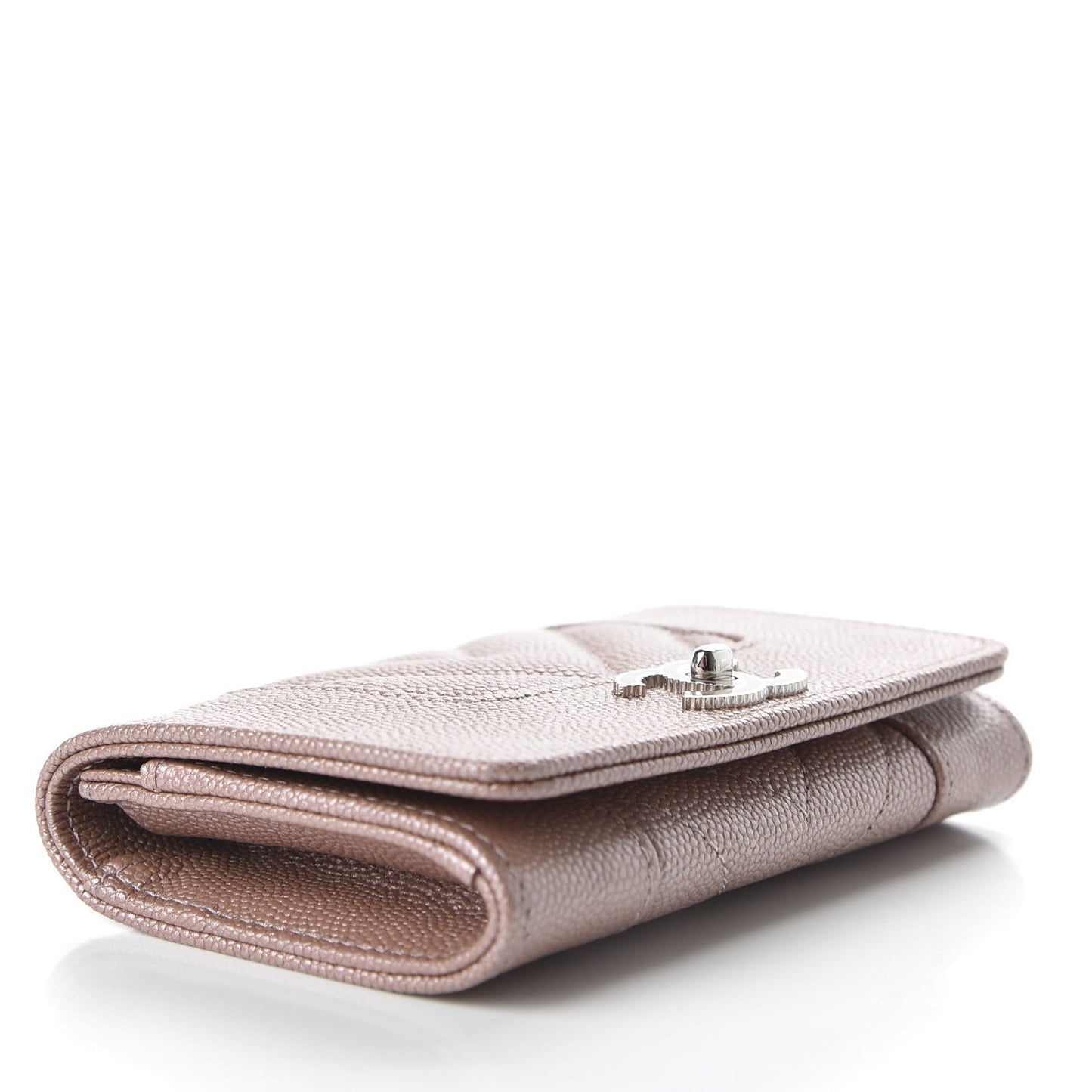 Metallic Caviar Chevron Quilted Vintage Mademoiselle Flap Card Holder Pink