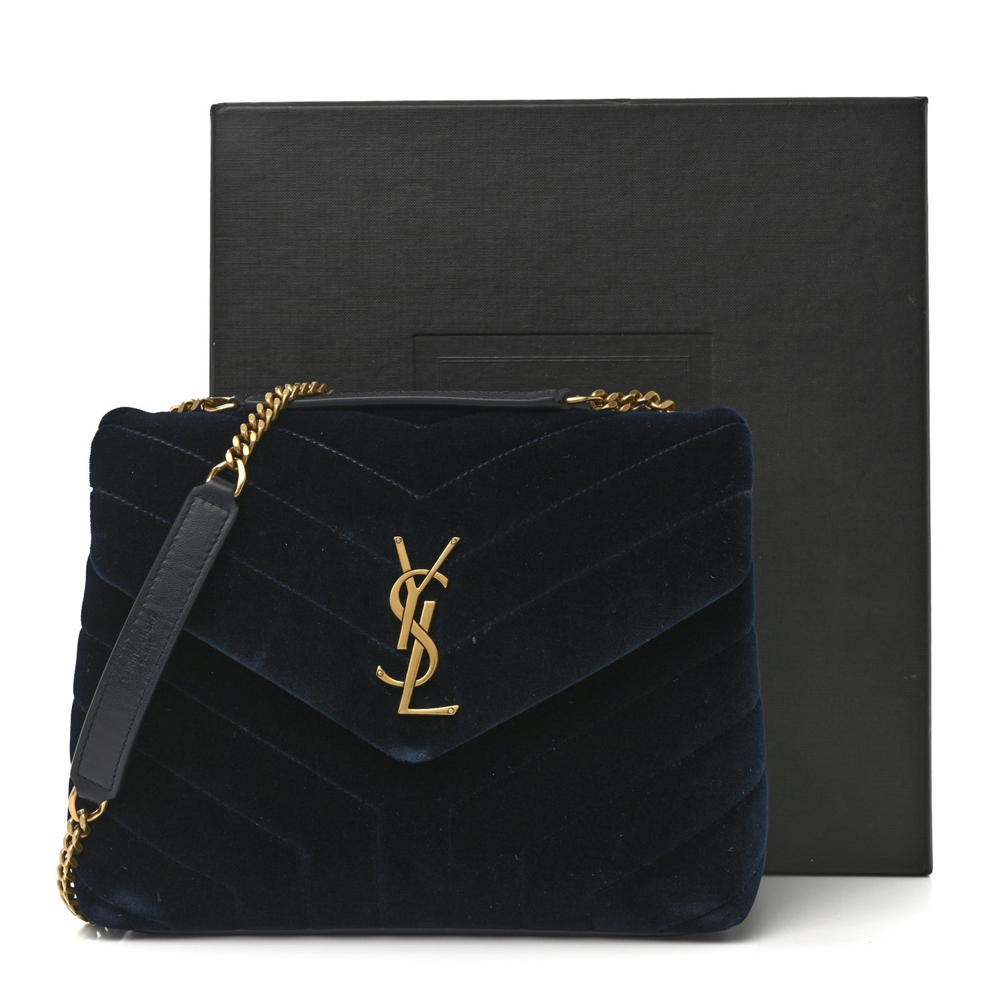 Velvet Y Quilted Monogram Small Loulou Chain Satchel Medium Blue