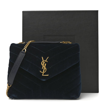 Saint Laurent Velvet Y Quilted Monogram Small Loulou Chain Satchel Medium Blue 15 of 15