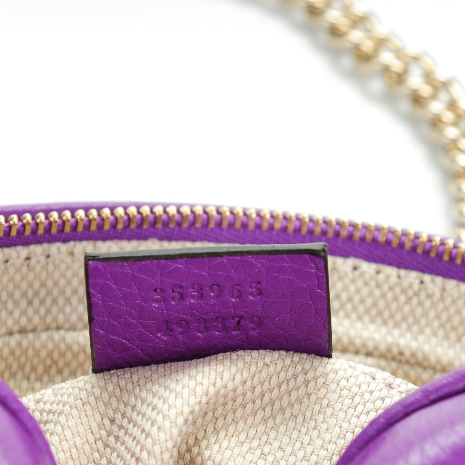 Gucci Pebbled Calfskin Mini Soho Chain Bag Shine Purple 7 of 7