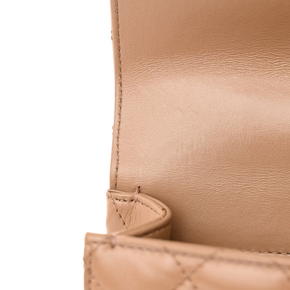 Chanel Shiny Calfskin Quilted Small Metal Chain Top Handle Flap Beige 12 of 12