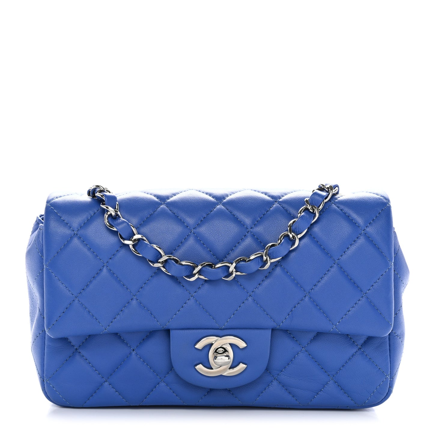 Lambskin Quilted Mini Rectangular Flap Blue