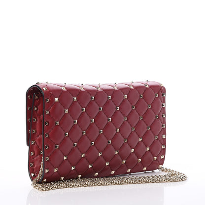 Valentino Garavani Nappa Rockstud Spike Wallet on Chain Rubino 3 of 6