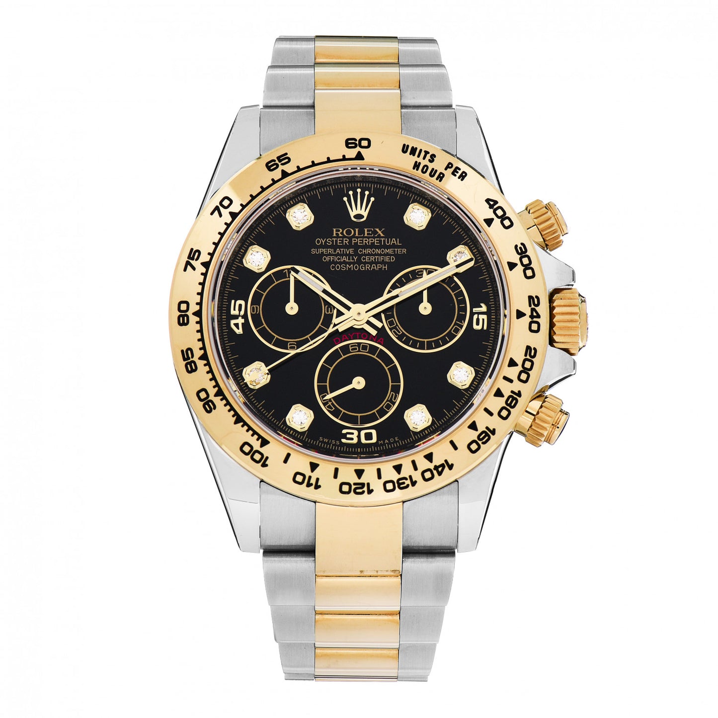 Stainless Steel 18K Yellow Gold Diamond 40mm Oyster Perpetual Cosmograph Daytona Watch Black 116503