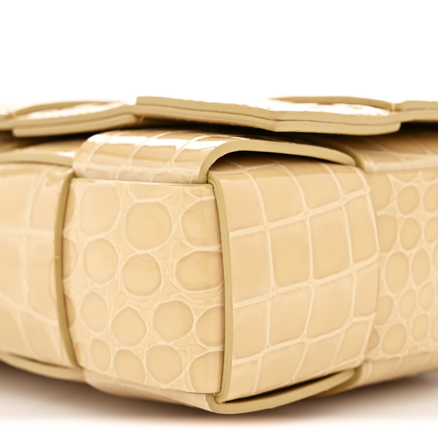 Bottega Veneta Gloss Calfskin Croc Embossed Intreccio Cassette Crossbody Bag Praline 9 of 12