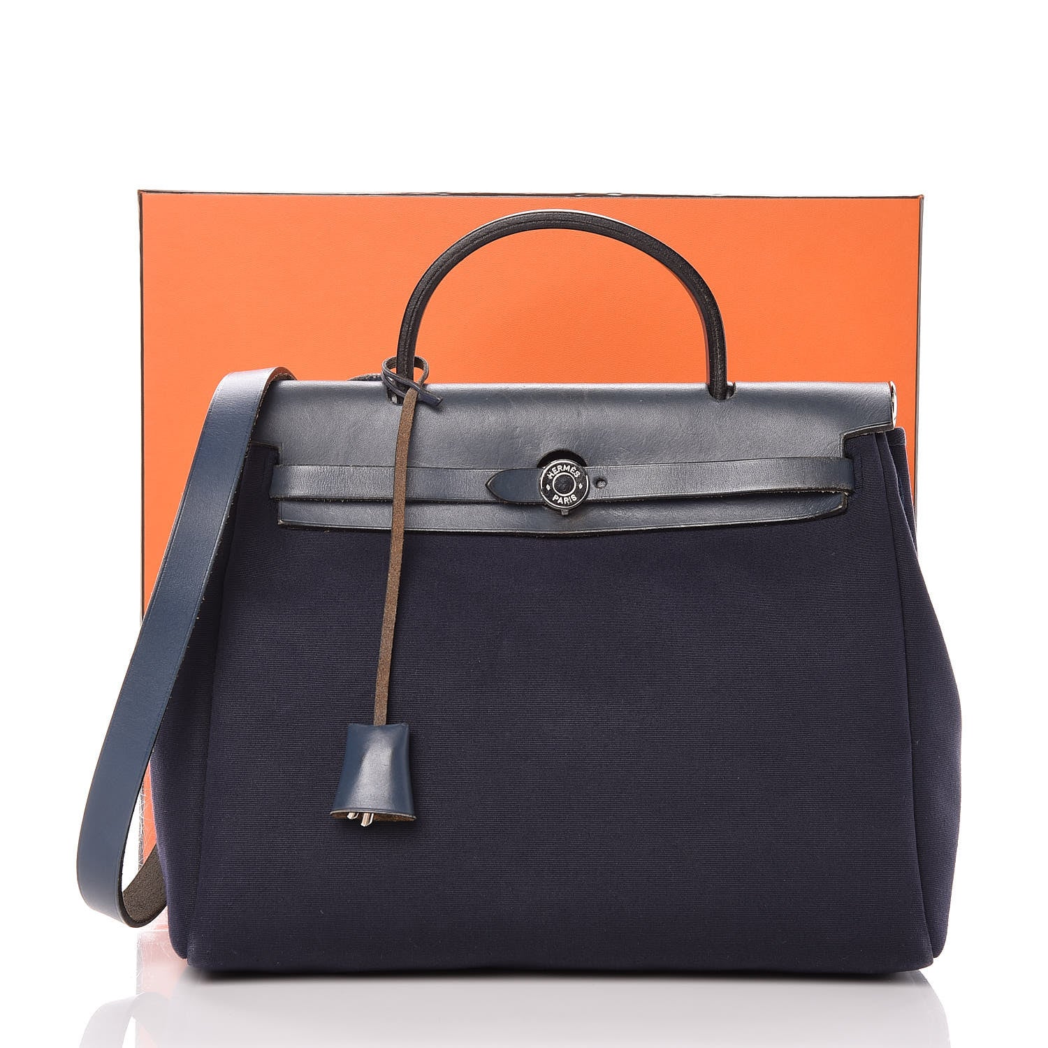 Hermes Toile Vache Calfskin Herbag 30 PM Navy Bleu Natural 20 of 20