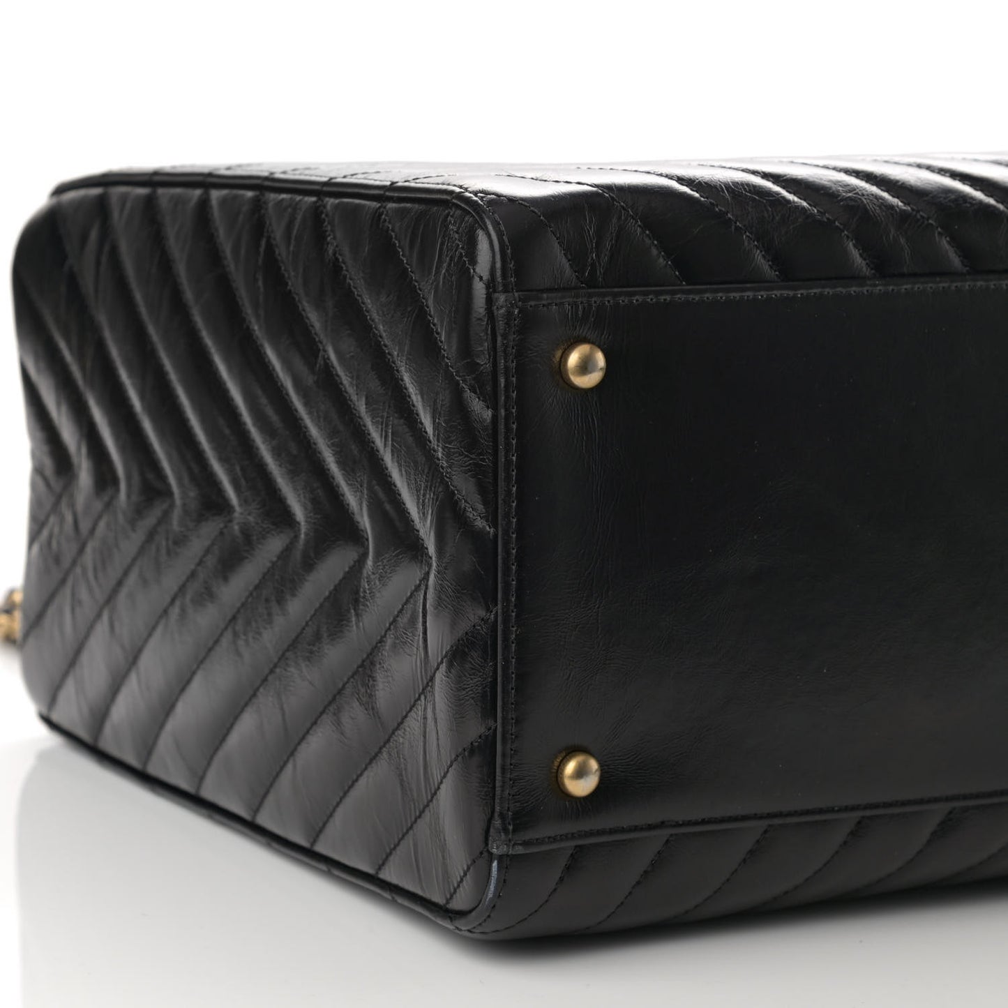 Aged Calfskin Chevron Large Coco Handle Shopping Tote Black