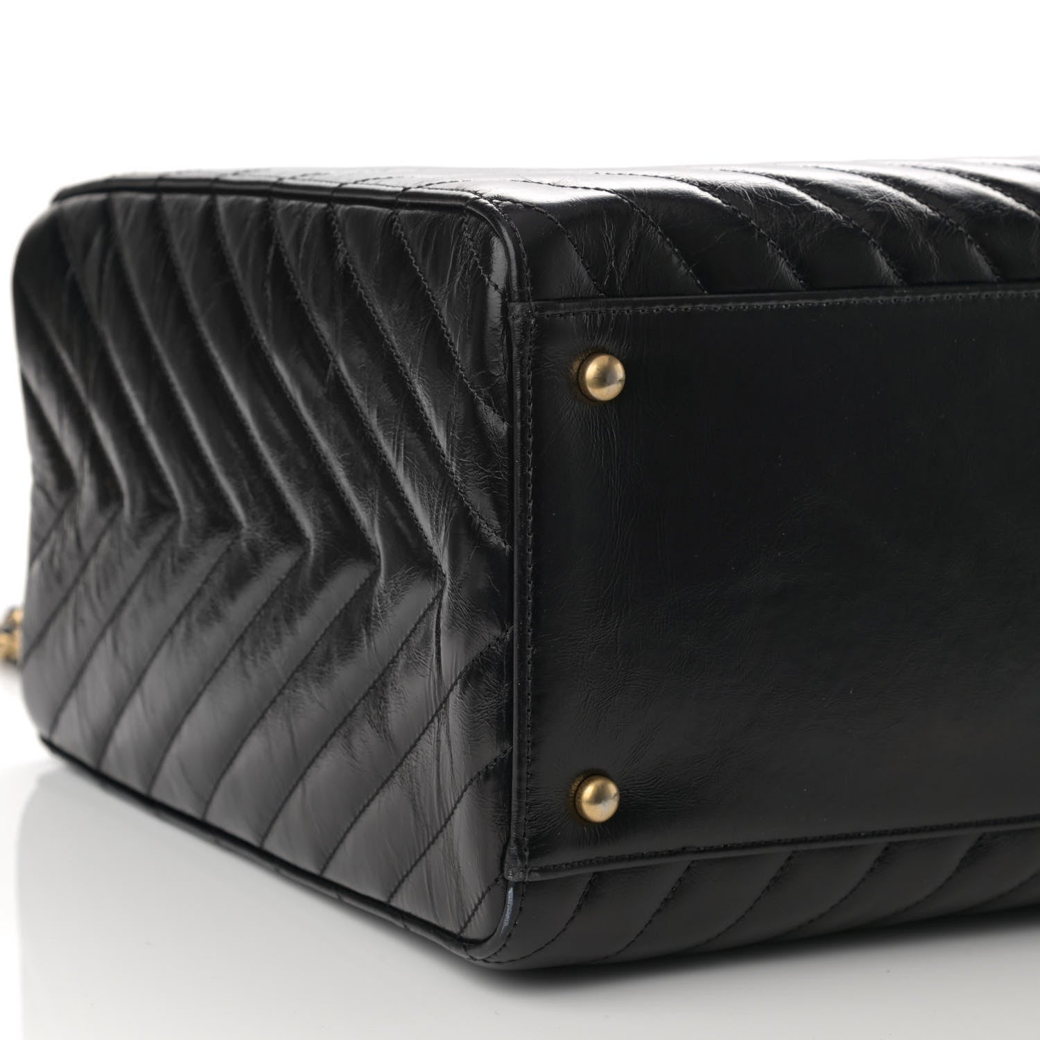 Chanel Aged Calfskin Chevron Large Coco Handle Shopping Tote Black 10 of 11