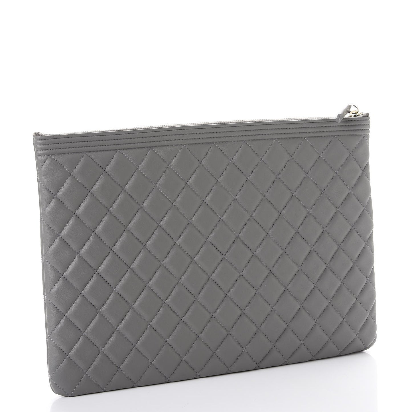 Calfskin Quilted Large Boy Cosmetic Case Grey