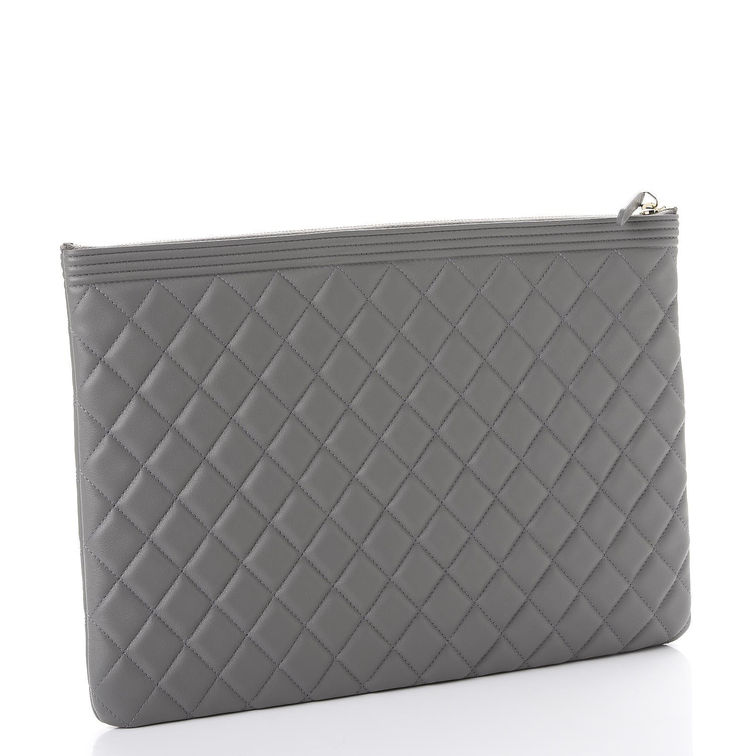 Chanel Calfskin Quilted Large Boy Cosmetic Case Grey 3 of 8