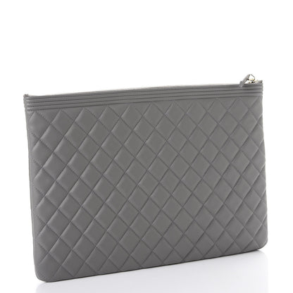 Chanel Calfskin Quilted Large Boy Cosmetic Case Grey 3 of 8