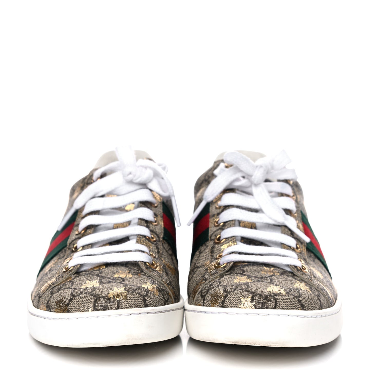 GG Supreme Monogram Bees Ayers Web Womens Ace Sneakers 38.5 Beige Oro Green Red