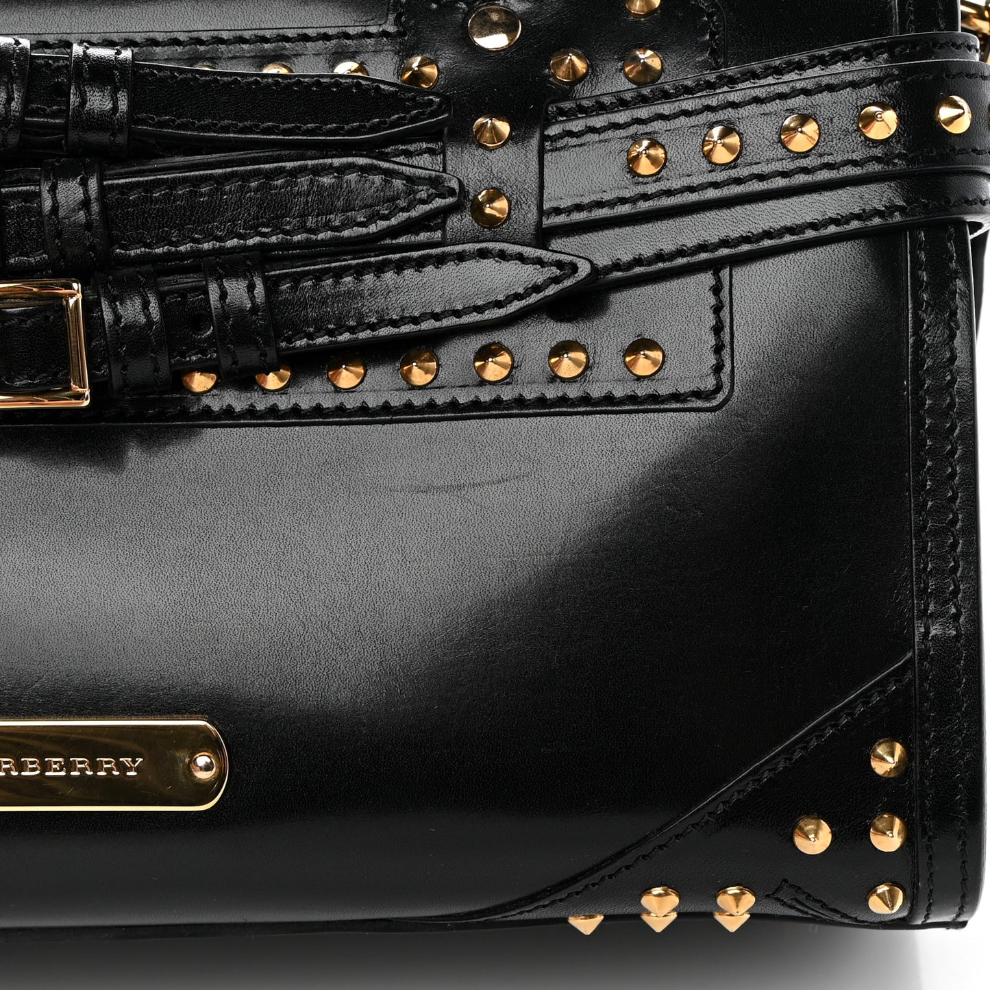 Polished Bridle Calfskin Studded Bag Black