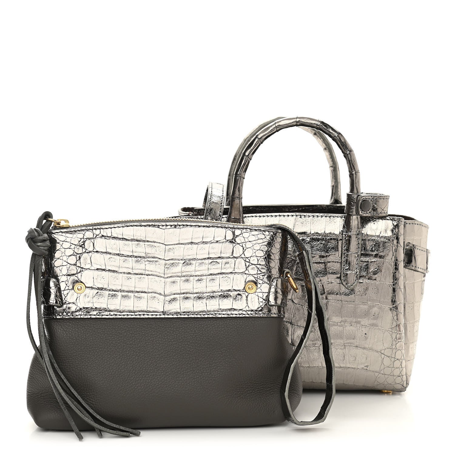 Nancy Gonzalez Metallic Crocodile Mini Cristie Satchel Anthracite 1 of 13