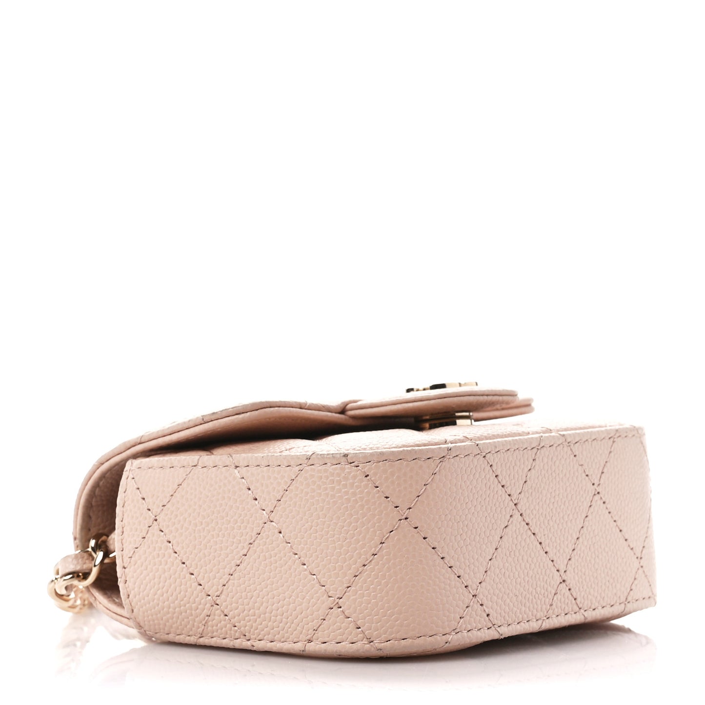Caviar Quilted Mini Clutch With Chain Light Beige